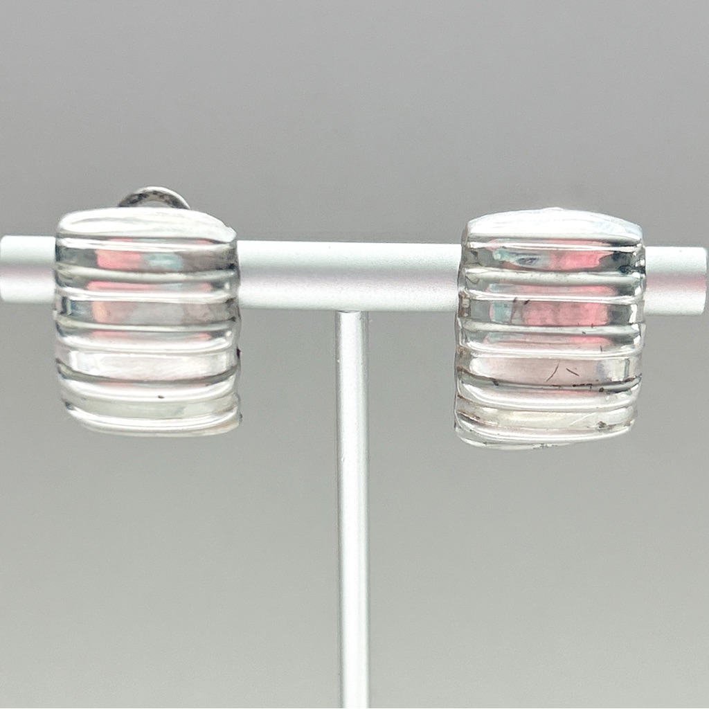 Vintage Chunky Ridged Italian Sterling Silver Earrings